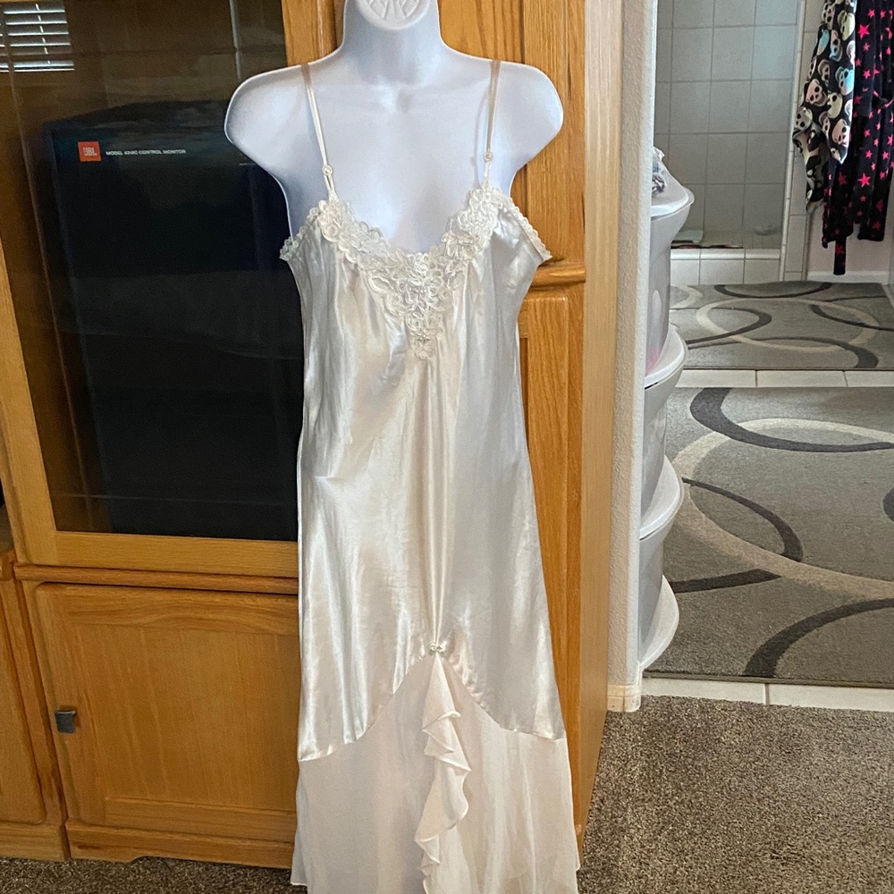 Silky Cream Chemise with Lace Detail